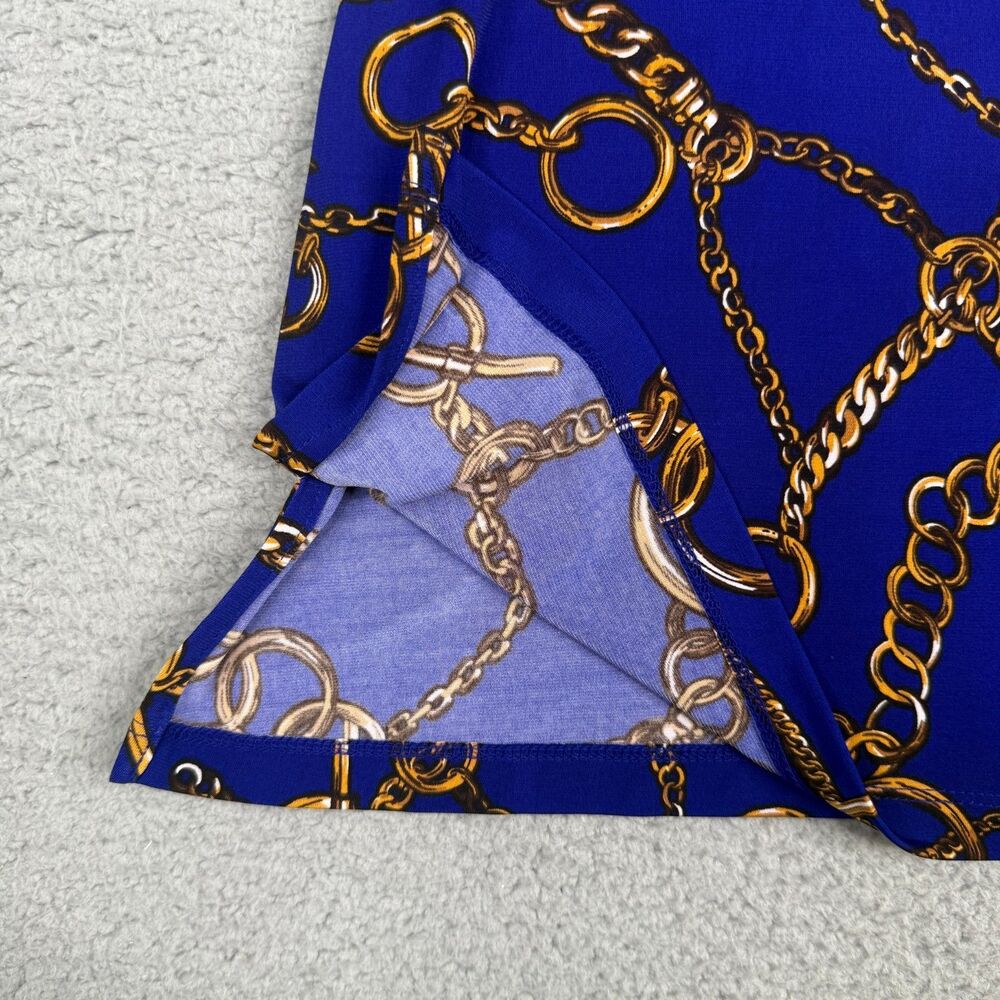 Susan Graver Liquid Knit Top Womens XS Blue Equestrian Chain Print V Neck Tunic - Picture 5 of 11